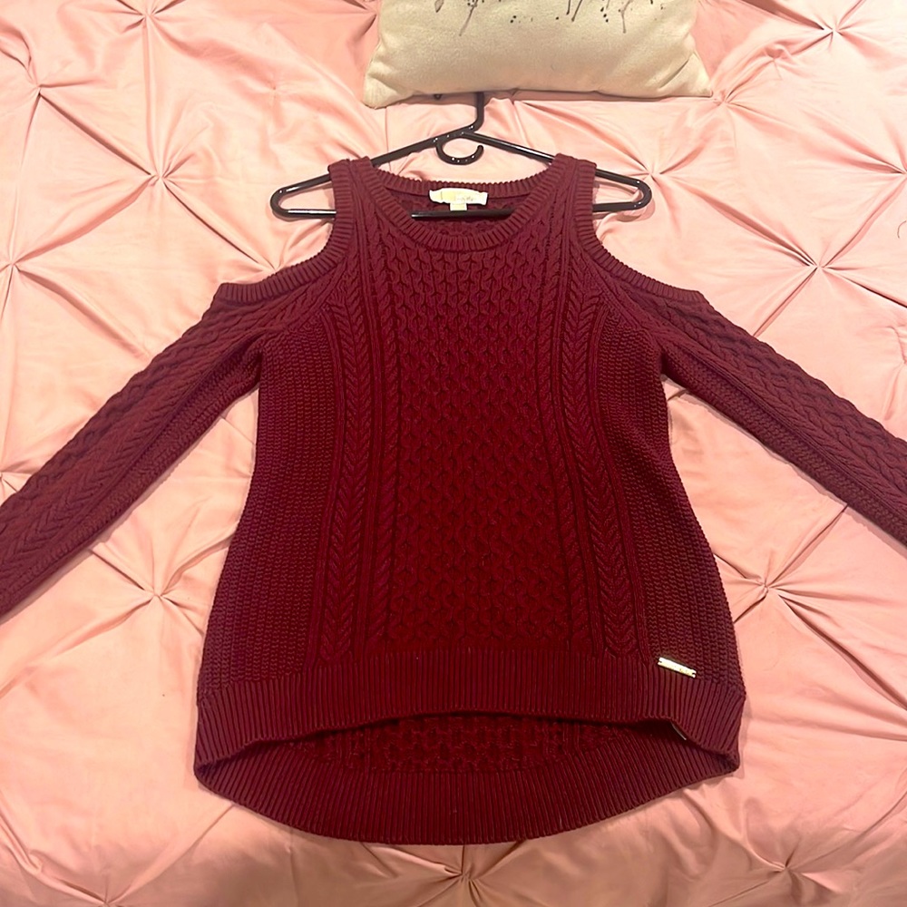 Michael Kors off the shoulder cable knit sweater tunic with gold hardware